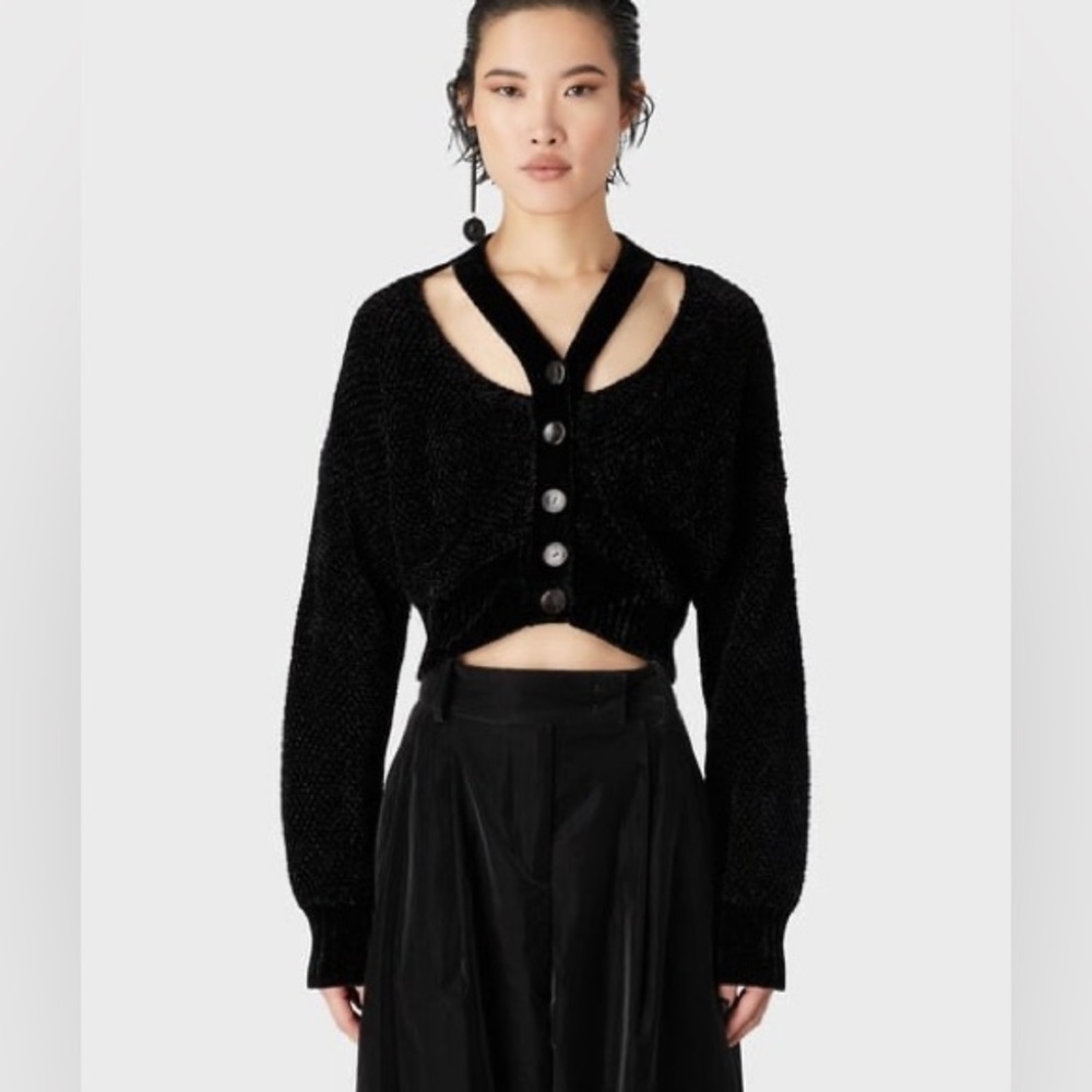 Giorgio Armani Main Line Black Velvet Strap Cropped Cardigan, Size 4